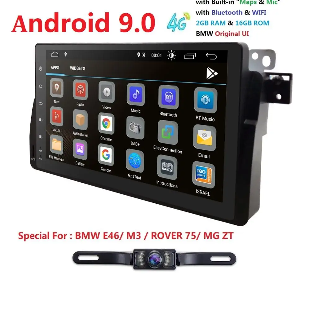 Excellent 9" 1Din Quad-Core Android 9.0 Car NO-DVD Player Stereo For BMW E46 MG ZT M3 Radio WIFI Bluetooth OBD2 Navi TPMS+Rear Camera+Map 3 Excellent 9" 1Din Quad-Core Android 9.0 Car NO-DVD Player Stereo For BMW E46 MG ZT M3 Radio WIFI Bluetooth OBD2 Navi TPMS+Rear Camera+Map 3