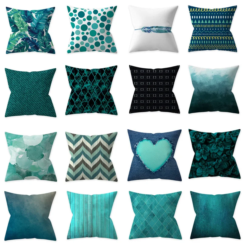 Teal Blue чехол для подушки с геометрическим рисунком акварелью из полиэстера 45х45см