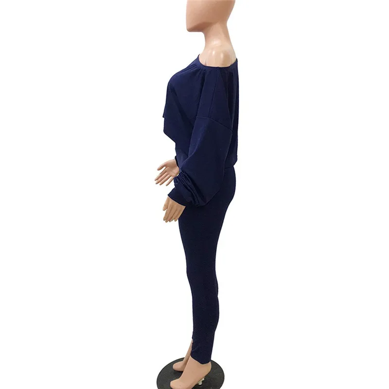 JAYCOSIN спортивный костюм женский сплошной с открытыми плечами длинный рукав облегающая одежда для верхней части тела набор длинных брюк сексуальный комплект из 2 предметов повседневная одежда спортивный костюм