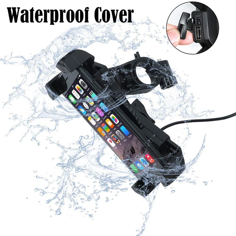 Motorcycle Phone Mount Charger 5V 2.4A USB Port Handlebar Mirror Bar Cell Phone Holder Mount Stand Bracket For iPhone X 8 7 Plus