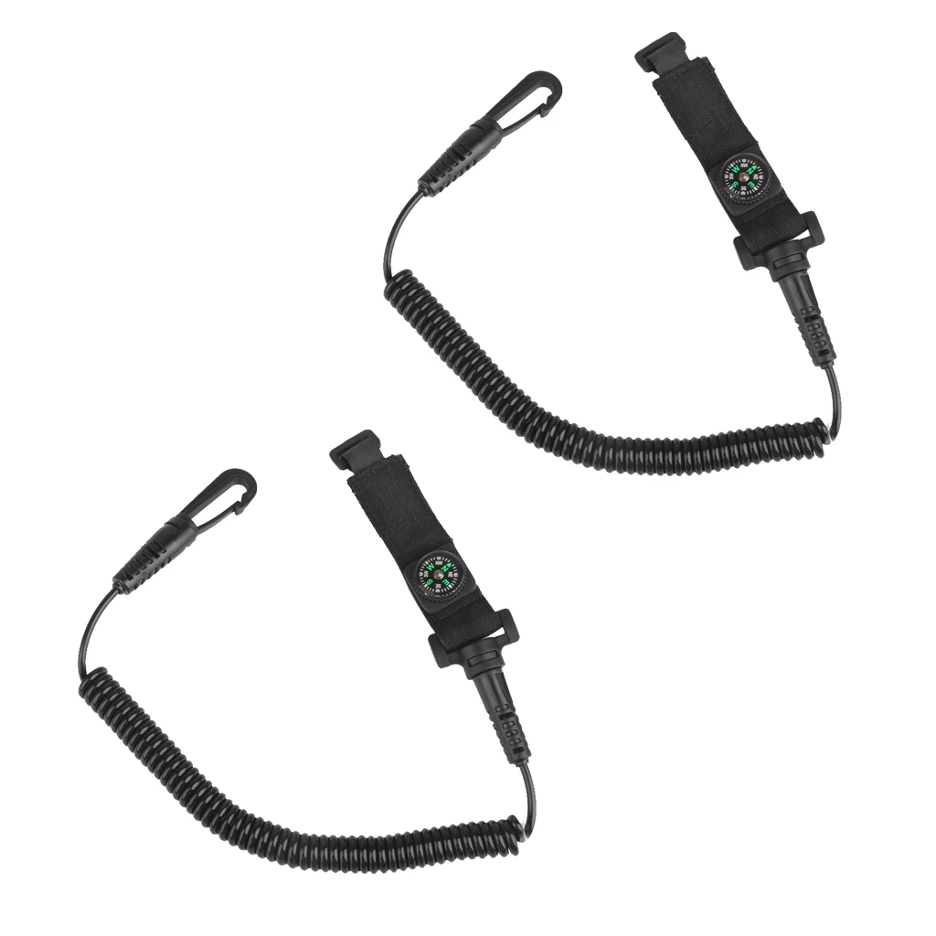 2 Pieces Spiral Coiled Kayak Canoe Boat Paddle Leash Oars Tether Clip Safety Fishing Rod Holder Lanyard Strap & Mini Compass