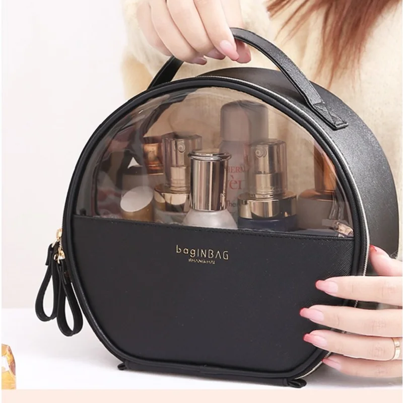 Fashion Cosmetic Bag PU Leather Transparent Cosmetic Bags Women beautician Small