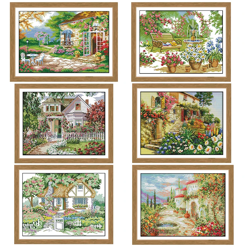 

Printing pattern cross stitch kit garden villa landscape pattern 14CT11CT needlework embroidery kit DIY home decoration painting