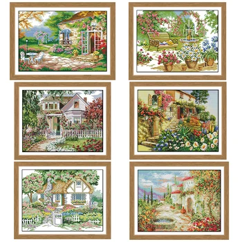 

Printing pattern cross stitch kit garden villa landscape pattern 14CT11CT needlework embroidery kit DIY home decoration painting