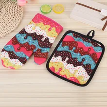 2 шт шоколадные микроволновые перчатки прихватка для выпечки синий и белый хлопок прихватки и Прихватки коврик для барбекю или кухни