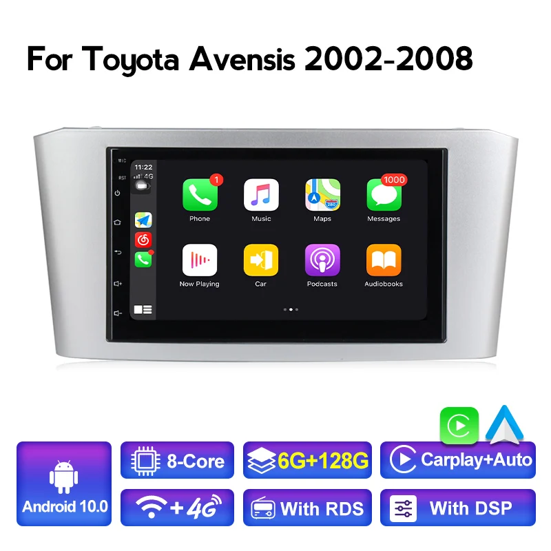 8-ядерный автомобильный радиоприемник 2 DIN Android 10 для Toyota Avensis T25 2002 2003 2004 2005 2006 2008 7
