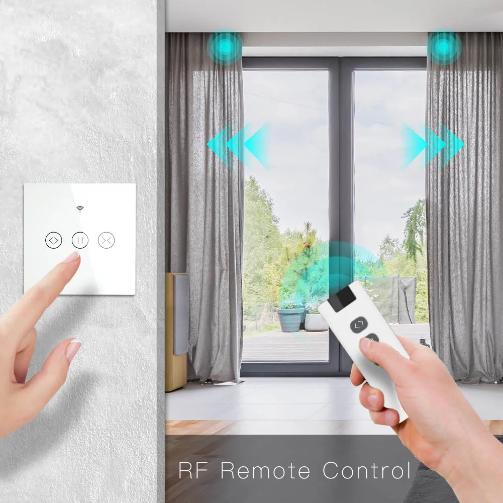 RF WiFi Smart Touch Curtain Blinds Roller Shutter Switch Tuya Smart Life App Remote Control,Work with Alexa Echo Google Home