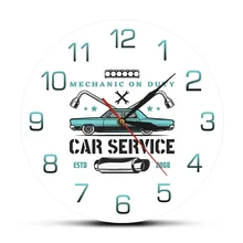 Механик на Duty автосервис гараж персонализированные настенные часы Винтаж ремонт автомобиля для рекламы магазина логотип на заказ Авто знак настенные часы