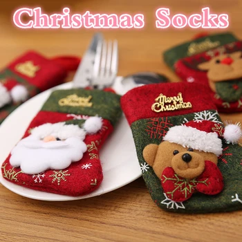 

2020 Santa Hat Reindeer Christmas New Year Pocket Fork Knife Cutlery Holder Bag Home Party Table Dinner Decoration Tableware