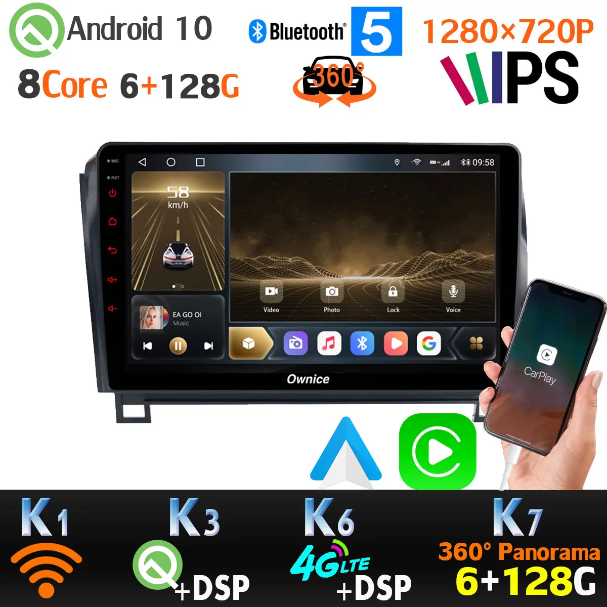 360 панорамная камера 6G + 128G Android 10 0 GPS Радио CarPlay DSP Автомобильная мультимедиа для