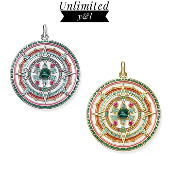 

Circle Pendants Round Colorful CZ 925 Sterling Silver Gold Color Good Luck Boho Jewelry DIY Necklace Accessories for Women Men