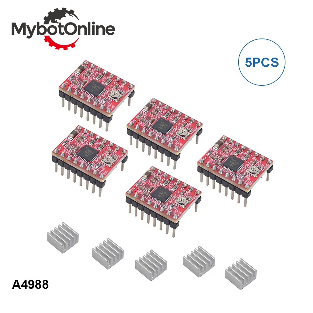 

5pcs/lot A4988 StepStick Stepper Driver with Heatsink Red Motor Driver Module for 3D Printer Parts Reprap