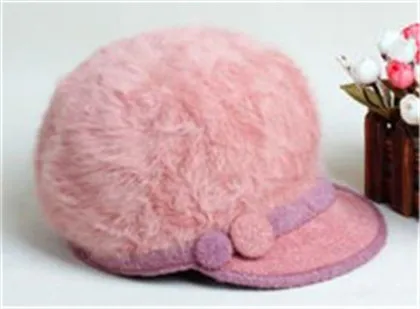 Winter ladies knitting cap Korean version of the new rabbit hair button decoration warm all fashion knitted hat warm rabbit hair