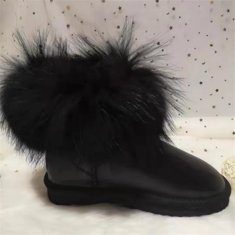 Г., женские ботинки на лисьем меху женские зимние ботинки из натуральной кожи Повседневная зимняя обувь с шерстяной подкладкой женские кожаные зимние ботинки