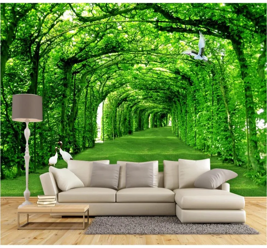 XUESU  Customizable wallpaper 3D/5D/8D waterproof wall covering fresh green boulevard TV background wall