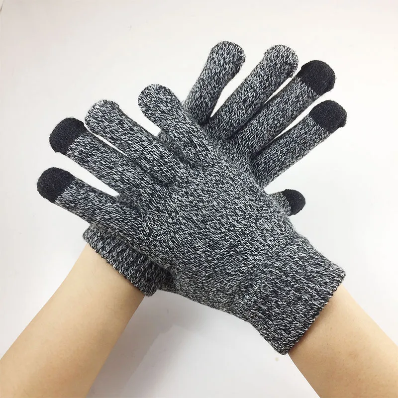 Мужские и женские перчатки зимние плюс бархат толстые полный палец трикотажные перчатки-сенсорный экран теплые однотонные перчатки