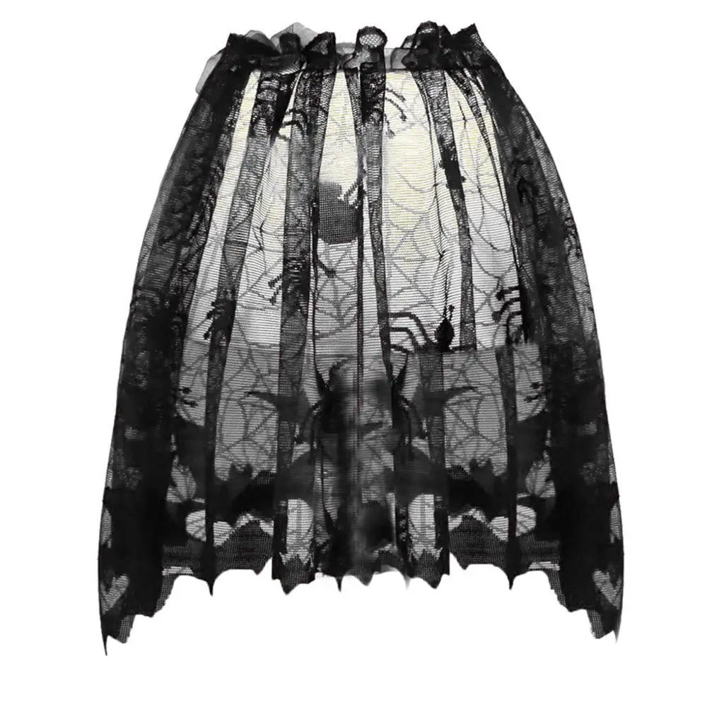 

Halloween Knitted Curtain Lamp Cover Shade Cloth Black Spider Bat Lace Spider Web Curtain 60x20cm with Ribbon Free Shipping L*5