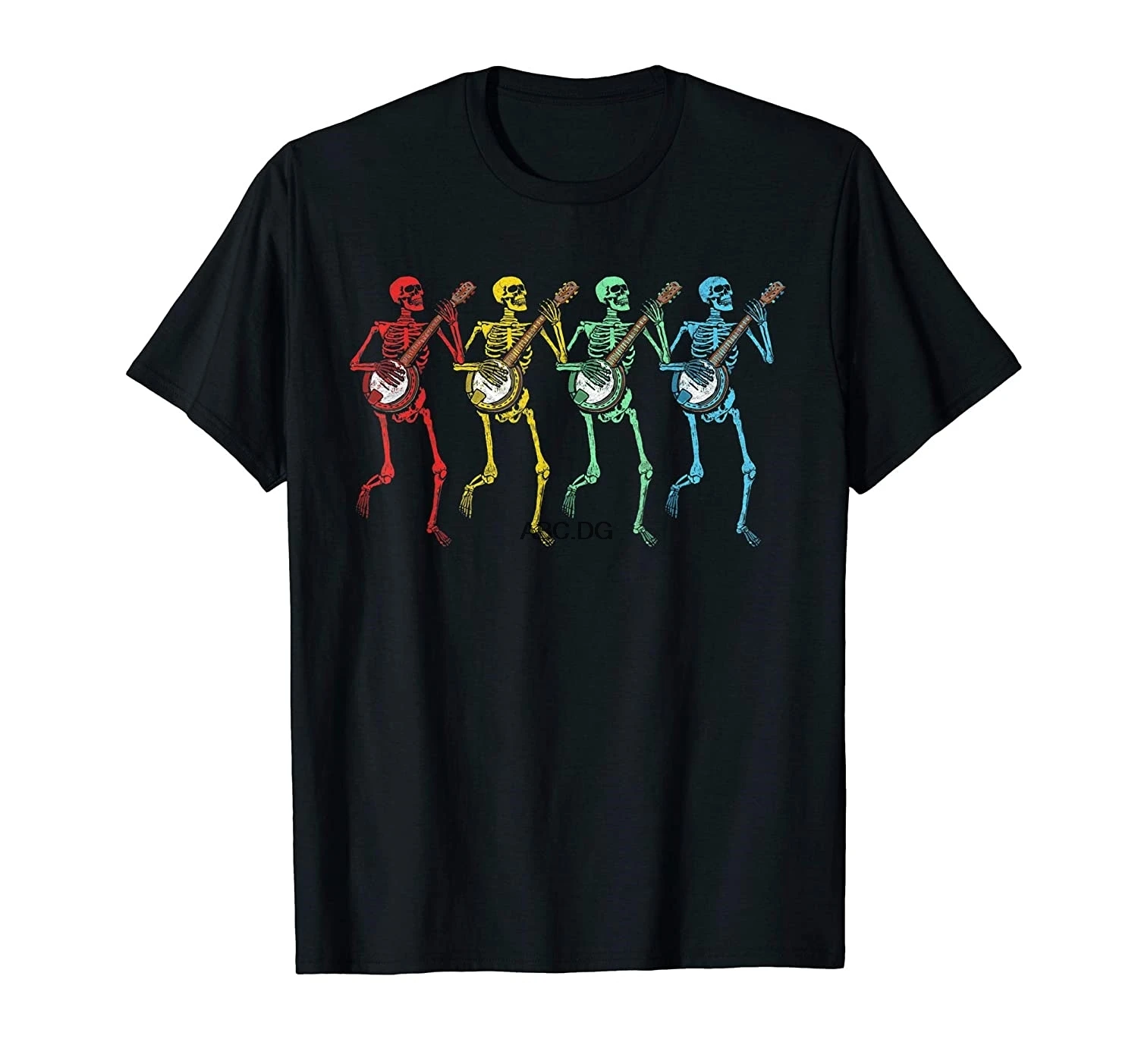 Retro Rainbow Color Dancing Skeletons Banjos T-Shirt |