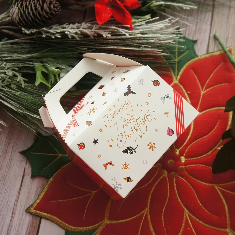 13*10,5*8 Красная рождественская бумажная коробка с handle10 шт печенье Макарон Подарочная коробка для шоколада вечерние подарочная упаковка