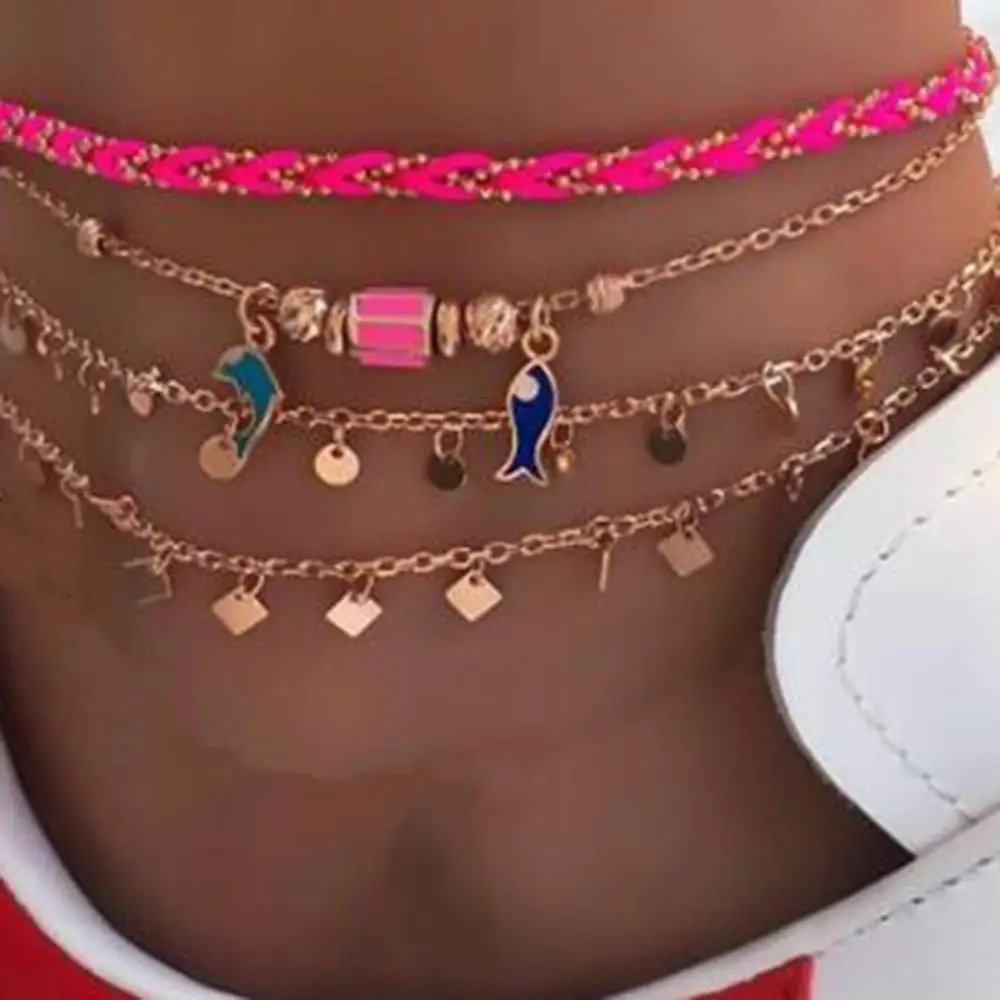 Tocona 4pcs/sets Gold Tassel Anklets for Women 2020 Colorful Fish EyesRope Foot Chain Bohemian Jewelry Accessories 8759 Tocona 4pcs/sets Gold Tassel Anklets for Women 2020 Colorful Fish EyesRope Foot Chain Bohemian Jewelry Accessories 8759