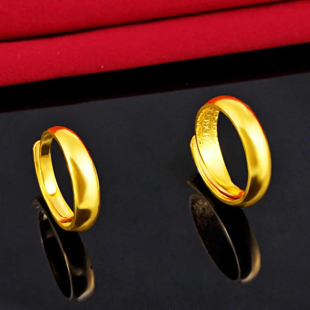 

HOYON Genuine 24k gold color Smooth Ring Couple Ring for women and man wedding engagement Opening Adjustable Ring Gold Thick