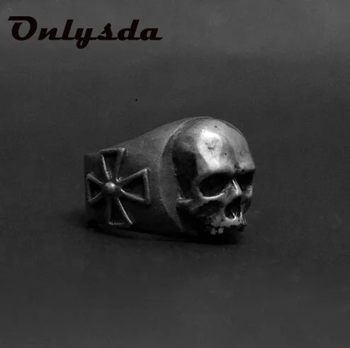 Dropshipping Men's Calvarium Skull Ring With Cross Gothic 316L Stainless Steel Biker Ring Motorcycle Band jewellery Gift Anel 2