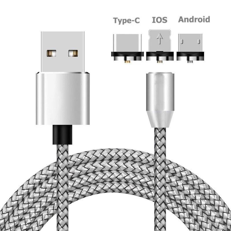 Магнитный USB кабель передачи данных для быстрой зарядки для samsung A10 A20 A30 A40 A50 A70 A80 A90 M10 M20 M30 iPhone XS MAX X 7 8 плюс шнур - Цвет: Серебристый