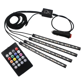 

4pcs Car Interior RGB LED Strip Light Colorful Decorative Voice-Activated Atmosphere Music Rhythm Neon With Remote Lights
