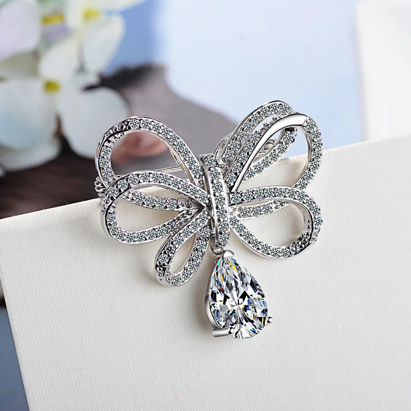 

Corsage Micro-inlaid Zircon Bow Brooch Fashion Exquisite Personality Simple Clothing Pin