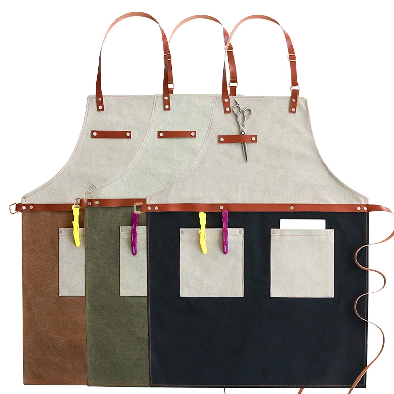 

Patchwork Canvas Master Apron For Kitchen Accessories Adult Bib Baking Accessories Pocket Women Kitchen Apron For Hairdresser