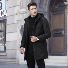 Мужская одежда зима пуховик модный Повседневный тонкий с капюшоном толстый теплый белый утиный пух пуховое пальто мужское длинное пальто мужской