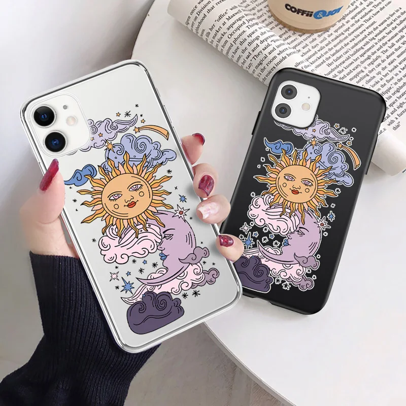 Funny Sun Moon Face Clear Phone Case For iPhone 11 Pro Max X XS XR Xs Max Soft TPU Clear Back Cover For iPhone 6 6s 7 8 Plus