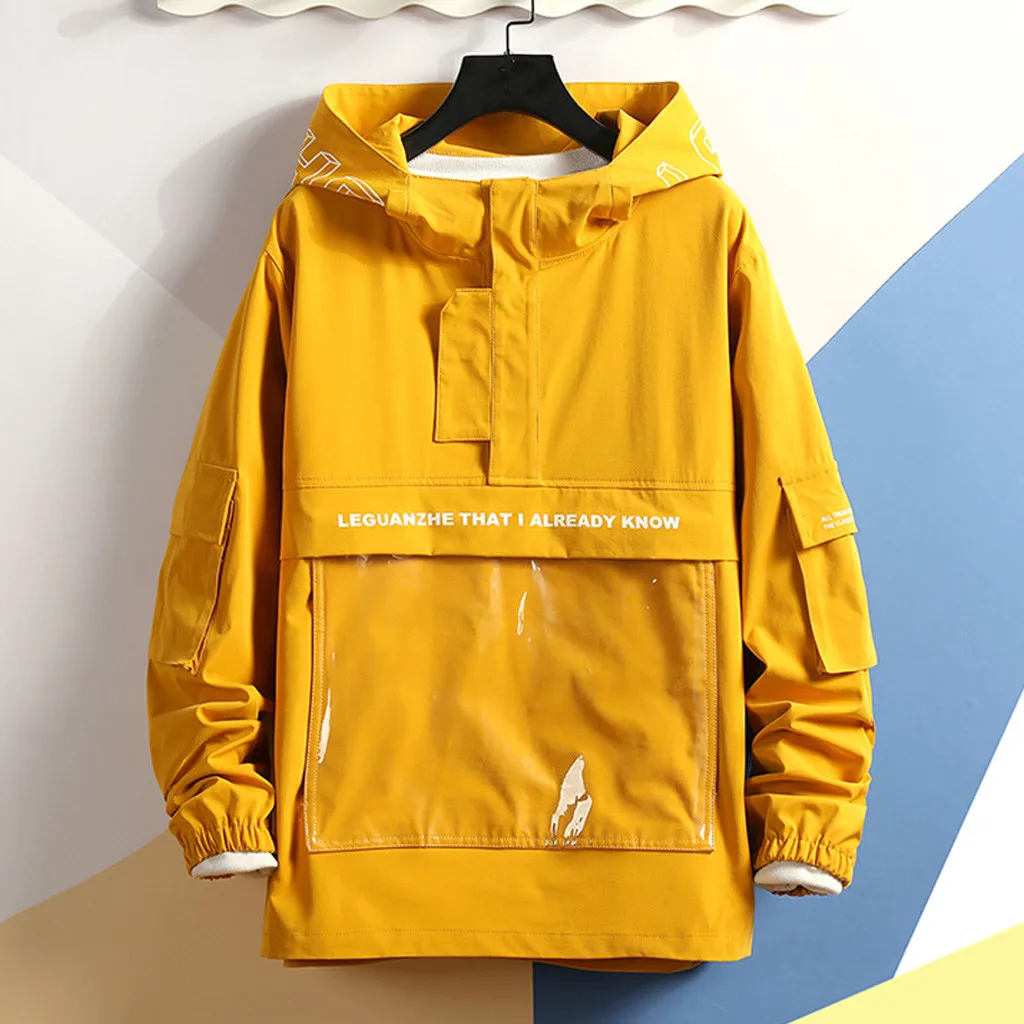 

Men's Autumn Casual Fashion Sweatshirt 2019 New Patchwork Pullover Hoodies Long Sleeve Solid Hoodie Men Multi-pockets Outwear D1