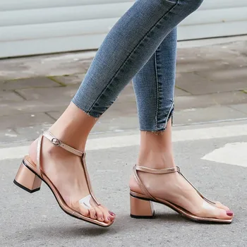 

Oversized high heels sandals women shoes woman summer ladies Squareheaded transparent sandals with thick heels