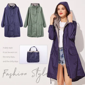 

Europe and America Korea-Japan Trench Coat Adult Fashion Raincoat Medium-length Women's Slim Fit Raincoat Womens Jacket Adults