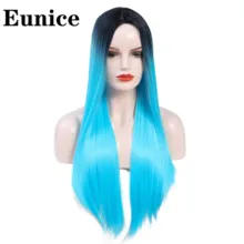 Омбре синтетический парик длинные прямые средней части парики для женщин темный корень Meek черный натуральный блонд розовый синий косплей парик Eunice