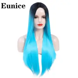 Омбре синтетический парик длинные прямые средней части парики для женщин темный корень Meek черный натуральный блонд розовый синий косплей
