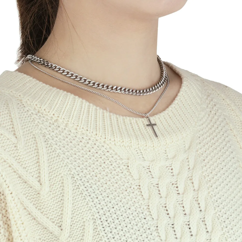 Women Gothic Multilayer Stainless Steel Choker Chain Necklace Punk Style Cross Elephant Heart Chocker Pendants Necklaces Jewelry