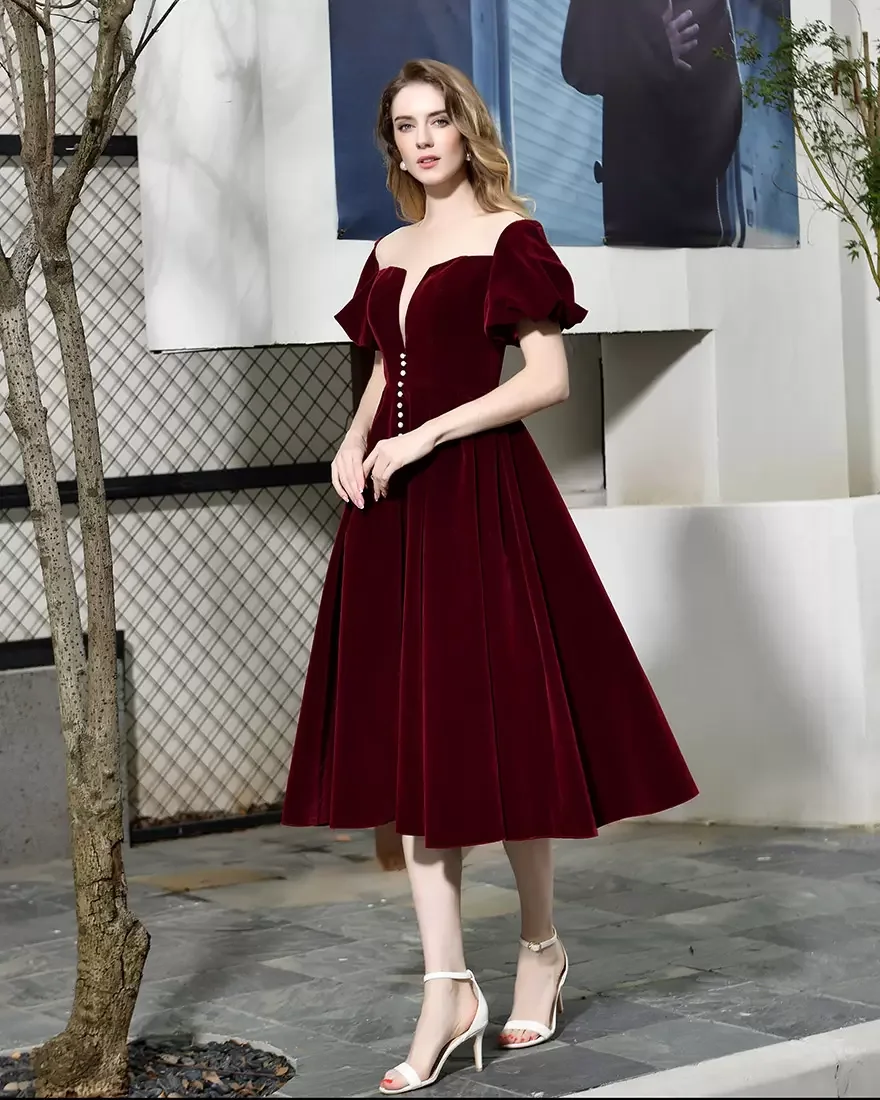 midi burgundy velvet dress