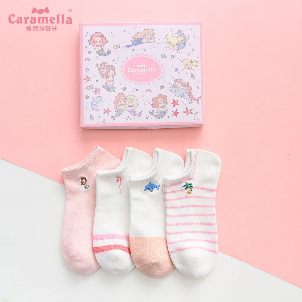 CARAMELLA Весна и лето новые продукты 4 пары платье вышитые женские носки-башмачки сборники милый Сказочный Стиль Embr
