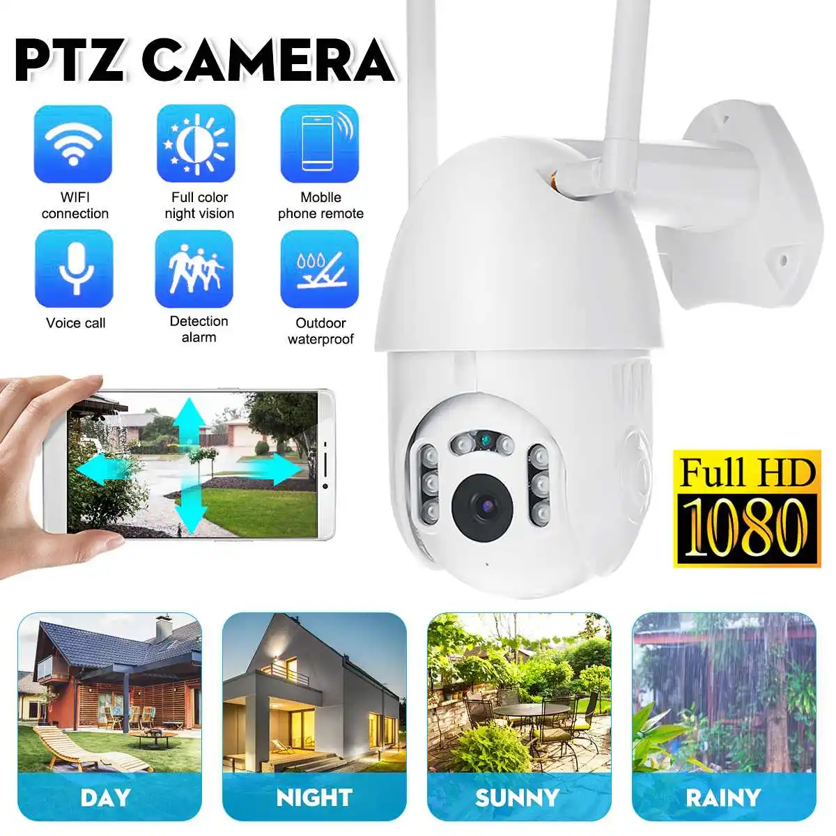 

1080p HD WIFI Camera Outdoor PTZ IP Camera Night Vision Dual Voice Intercom IR Camera Waterproof Home Surveilance Cameras
