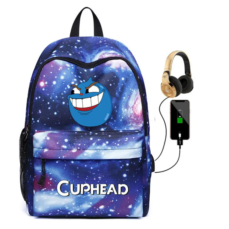 E Рюкзак Mugman для подростков с зарядкой через USB Mochila, холщовая школьная сумка для ноутбука, музыкальные дорожные сумки с гарнитурой, сумка на плечо - Цвет: E