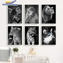 

PhotoCustom DIY Framed Paint By Number Tiger Animals Kits Handpainted Oil Painting By Numbers Art Gift DIY Kits Home Decor