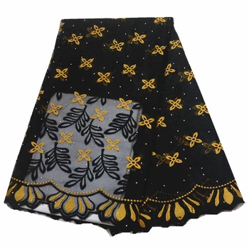 

net lace Fabric embroidered african tulle lace with stones french mesh lace for women 5yards