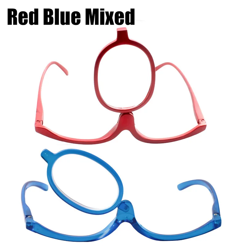 Red Blue Mixed SOOLALA, 2 шт., 180 градусов, вращающийся макияж, очки для чтения, женские, косметические, складные, увеличительное, флип, очки для макияжа - Цвет оправы: Red Blue Mixed