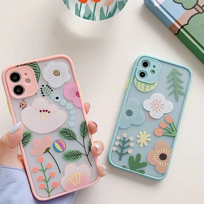 

For iPhone 11 Pro Max Cute 3D Flower Phone Case For iPhone 7 8 Plus X XR XS Max SE2020 Transparent Cover Coque Gift