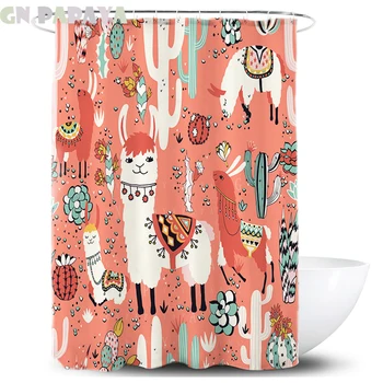 

Tropical cactus Grass mud horse orange Bath Curtains Waterproof Polyester Fabric cute kid‘s’ Shower Curtains Screen with Hooks