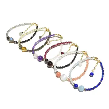 

Lii Ji Real Stone Moonstone Lapis Lazuli Aquamarine Citrine Amethyst Garnet Rose Quartz 14K Gold Filled Asymmetry Bracelet