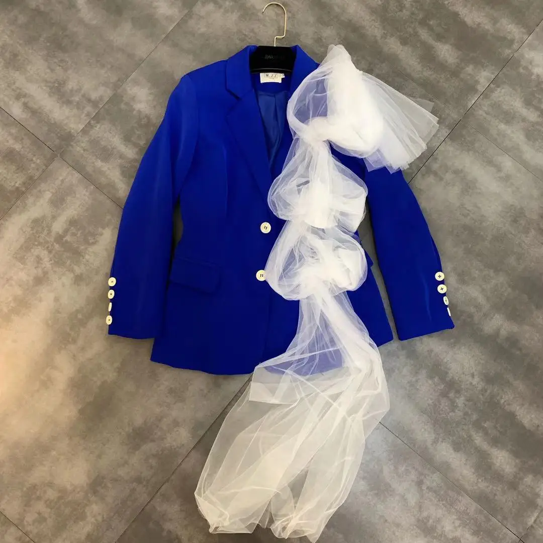 

2019 autumn new lapel long sleeve side stitching design suit jacket female