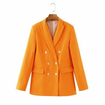 

Casual women orange double breasted blazers 2020 fashion ladies long sleeve blazer suits elegant female loose jacket girls chic